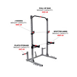 Sunny Health & Fitness Power and Squat Rack with High Weight Capacity, Olympic Weight Plate Storage and 360° Swivel Landmine and Power Band Sunny Health & Fitness