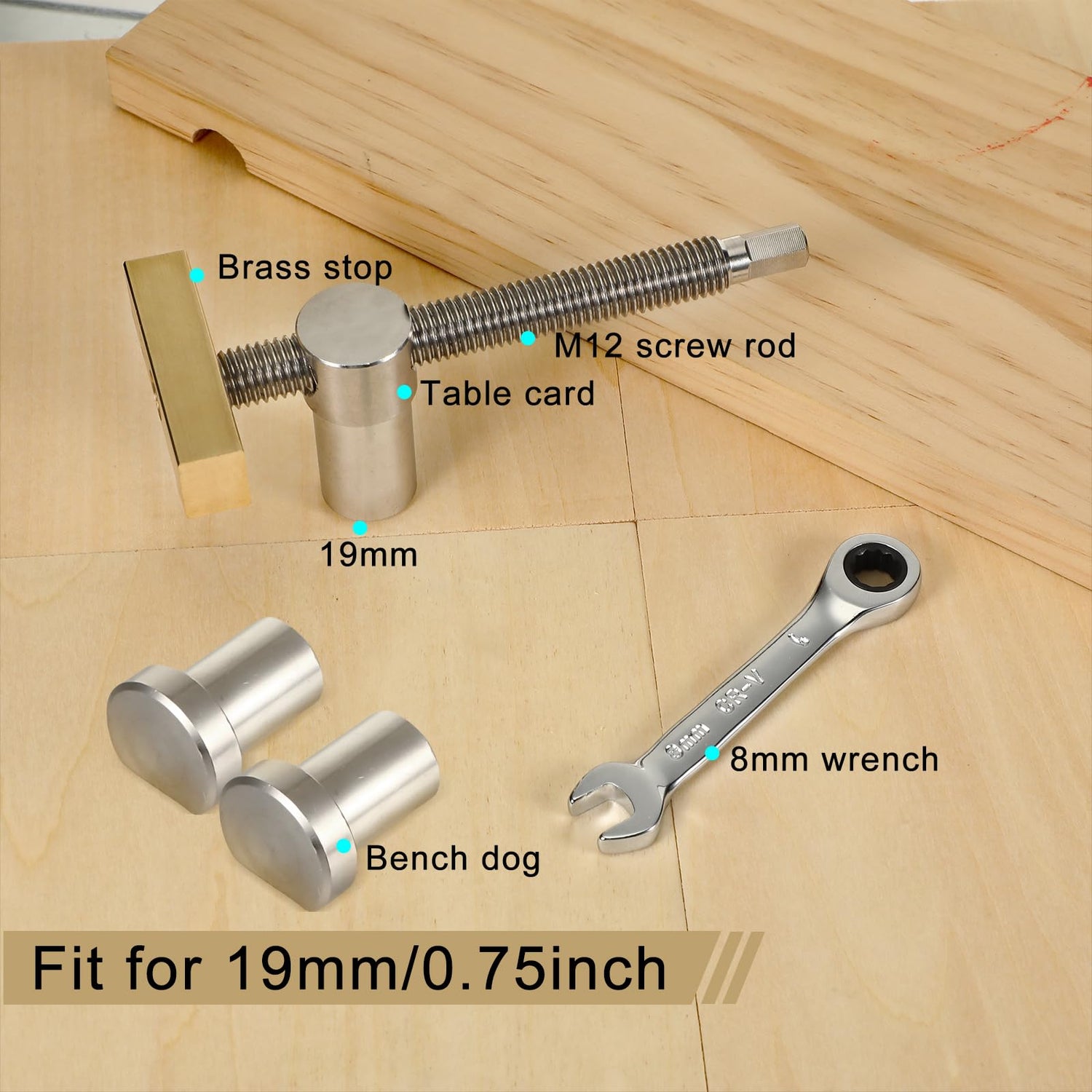 Lanties 4 Pack 3/4 Inch Bench Dogs Clamp Bench Clamp for Woodworking Dog Hole Clamps Woodworking with 8 Pack Bench Dogs Stainless Steel Brass Lanties
