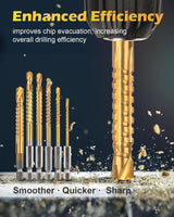 AOKLIT 6 Pack Titanium Coated HSS Twist Drill Bit, 3-8mm Hex Shank Serrated Cutting Drill Bit Woodworking Tools for Wood Metal Plastic Hole AOKLIT