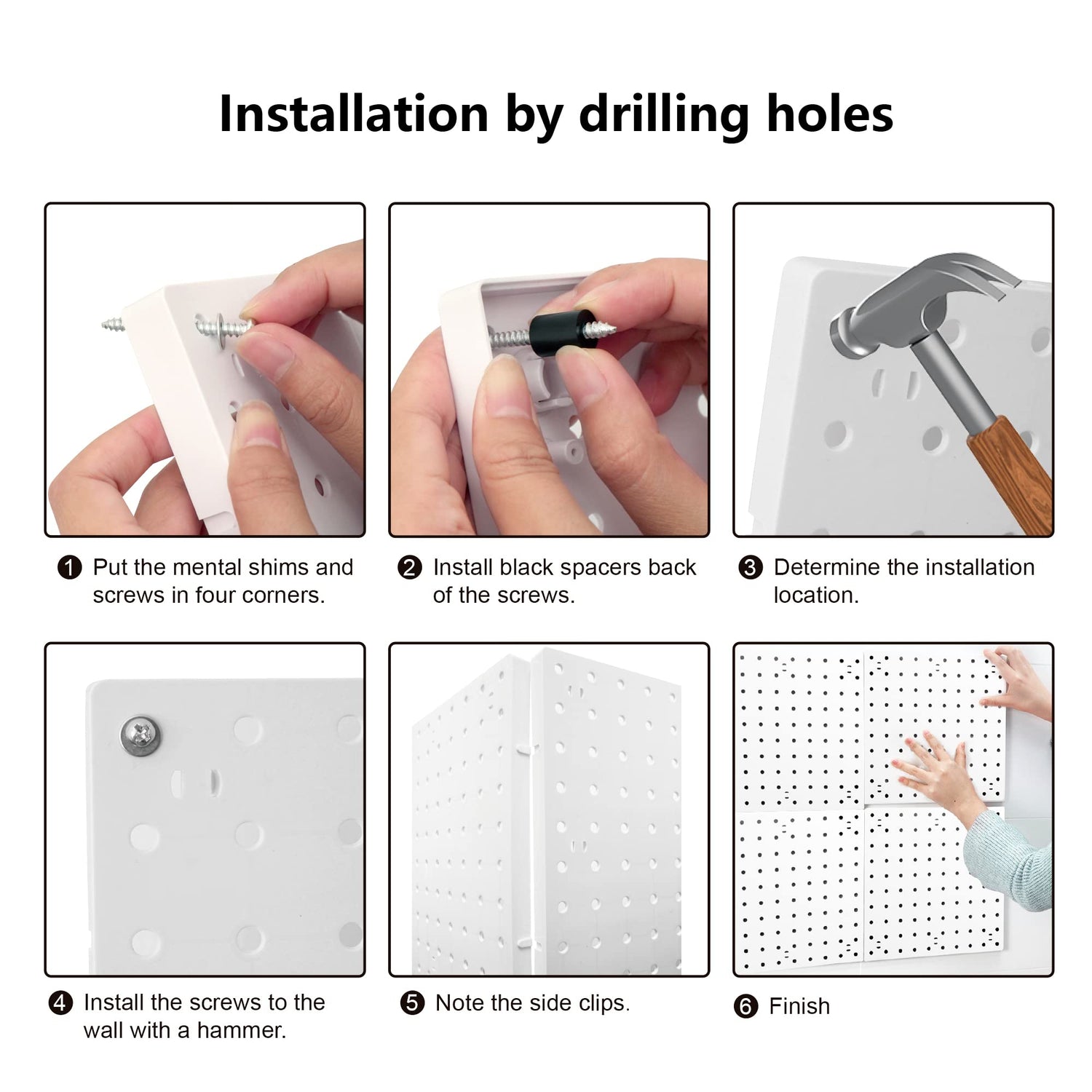 LANSI 6Pcs Peg Board, Pegboard Wall Organizer Panels, White Pegboard Wall Mount, ABS Pegboard for Craft Room Garage Kitchen Workshop, ABS Peg Boards LANSI