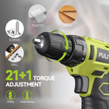PULITUO 12V Green Cordless Drill Set Power Drill Kit with Battery and Charger,electric drill home improvement,3/8-Inch Keyless Chuck,Built-in PULITUO