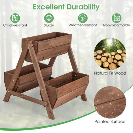Giantex Vertical Raised Garden Bed, 3 Wood Planter Boxes for Flower Vegetable Fruit Herb, Freestanding Garden Planter with Drain Holes, Elevated Giantex