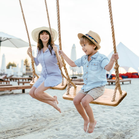 Premkid Hanging Wooden Swing, Swing Seat 24"x 8"x 1.2", Tree Swing for Adults Kids with 500lbs Load, Adjustable Hemp Rope Plus Tree Straps 100 inch, Premkid