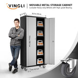 VINGLI 72'' Tall Garage Storage Cabinet, Metal Storage Cabinet with Wheels, Locking Doors and Adjustable Shelves (Black & Silver, 32''W x 16''D x VINGLI