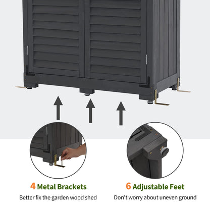 MCombo Outdoor Storage Cabinet, Garden Storage Shed, Outside Vertical Shed with Lockers, Outdoor 63 Inches Wood Tall Shed for Yard and Patio 0870 - WoodArtSupply