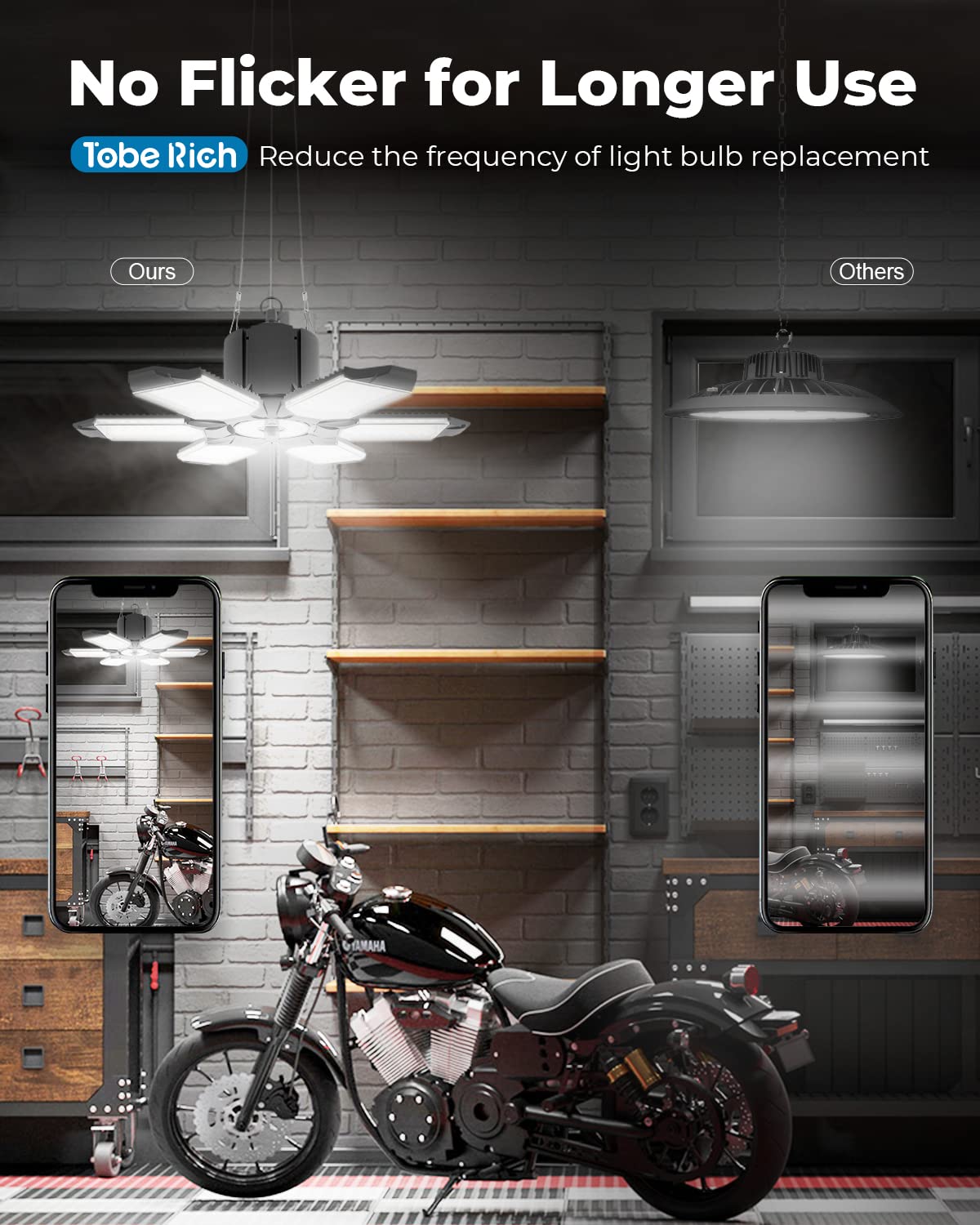 toberich 2-Pack Plug in Garage Light, 200W 20000LM Linkable LED Shop Light w/Pull Chain(ON/Off), 6+1 Deformable Panels, 6500K LED Ceiling Lights for - WoodArtSupply