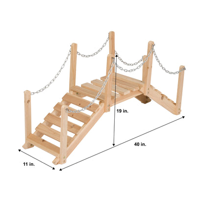 Shine Company 4963N Decorative Cedar Wood Garden Bridge with Side Rails, Natural - WoodArtSupply