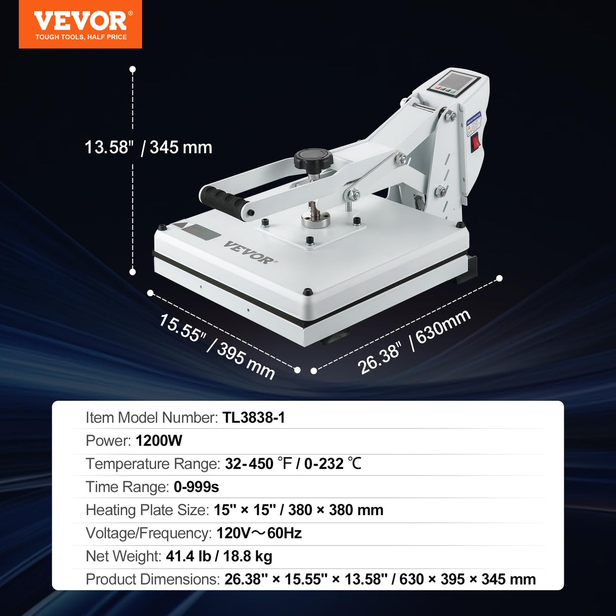 VEVOR Heat Press, 15x15 Power Heat Press Machine, Fast Heating, High Pressure Heat Press Machine for T-Shirt, Digital Industrial Sublimation Printer VEVOR