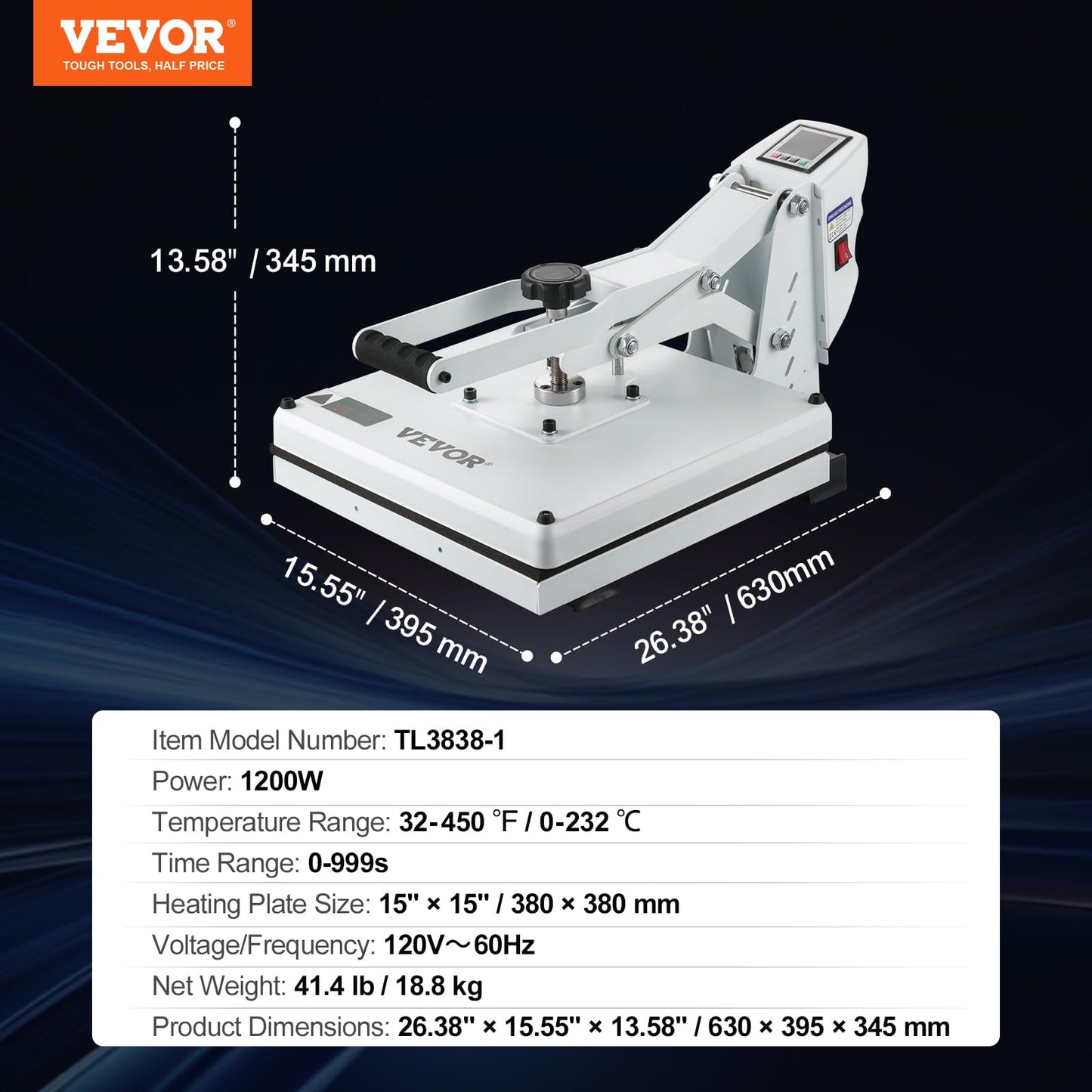 VEVOR Heat Press, 15x15 Power Heat Press Machine, Fast Heating, High Pressure Heat Press Machine for T-Shirt, Digital Industrial Sublimation Printer