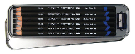 Derwent Watersoluble Sketching Pencils, Metal Tin, 6 Count (0700837) Derwent