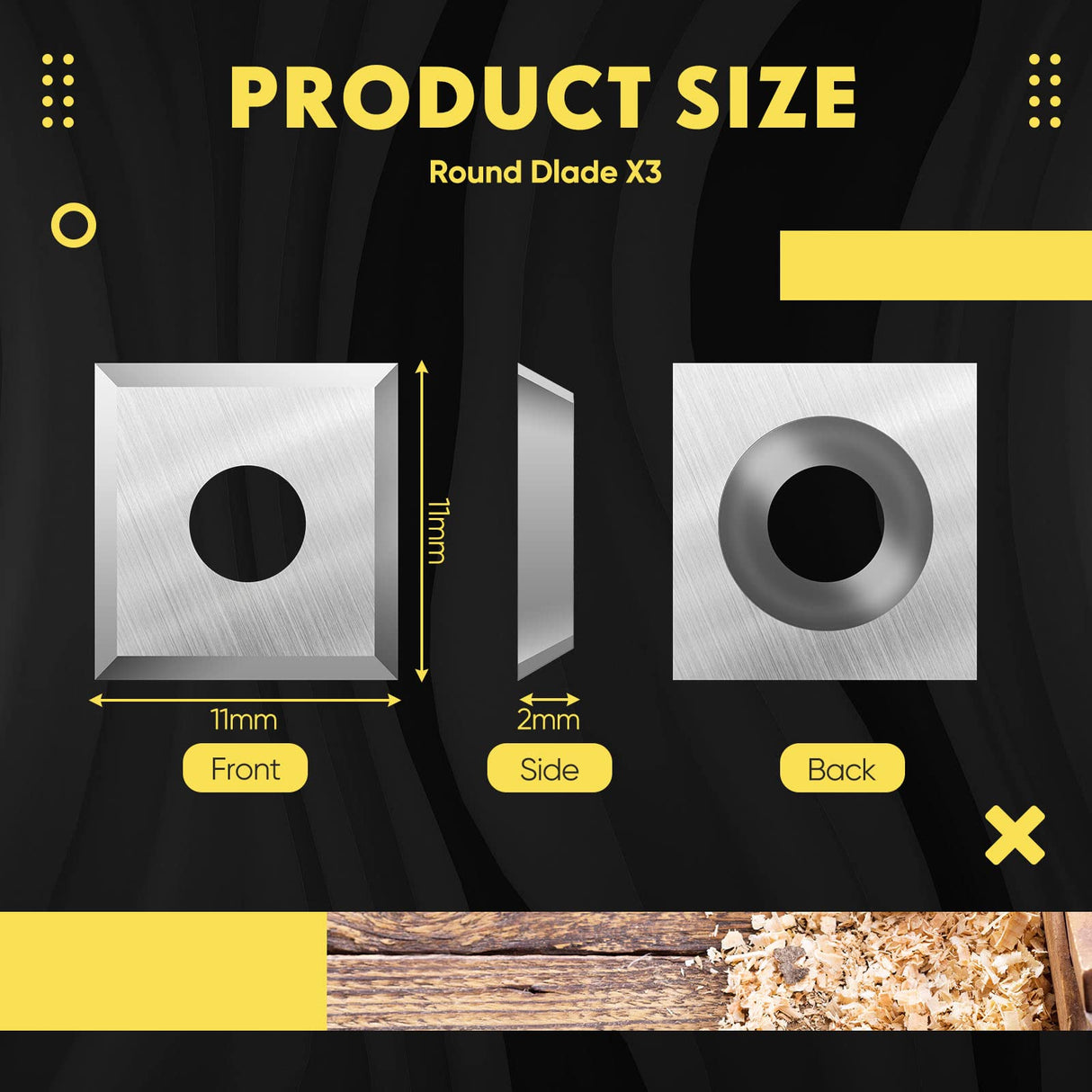 12 Pieces Tungsten Carbide Cutters Inserts Set for Wood Lathe Turning Tools Include 11 mm Square with Radius, 12 mm and 8.9 mm Round, 30 x 10 mm Zhehao