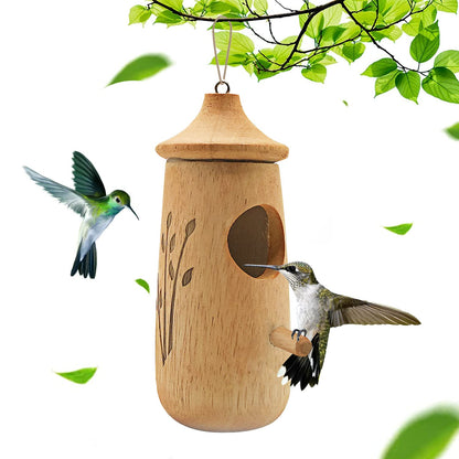 Hummingbird House for Outside Hanging,Wooden Humming Bird Houses for Outside for Nesting Hanging,Natural Hummingbird Swing Nest for Wren Swallow - WoodArtSupply