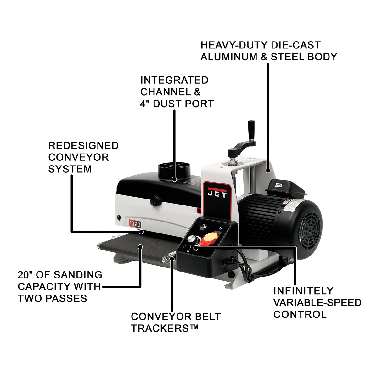 JET 10-Inch Benchtop Drum Sander, 10 FPM, 1 HP, 1Ph 115V (JWDS-1020) Jet