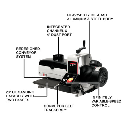 JET 10-Inch Benchtop Drum Sander, 10 FPM, 1 HP, 1Ph 115V (JWDS-1020) - WoodArtSupply