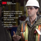 3M Safety Glasses, BX Dual Readers, +2.0, ANSI Z87, Anti-Fog Clear Lens, Silver/Black Frame, Adjustable Length Temples and Lens Angle 3M