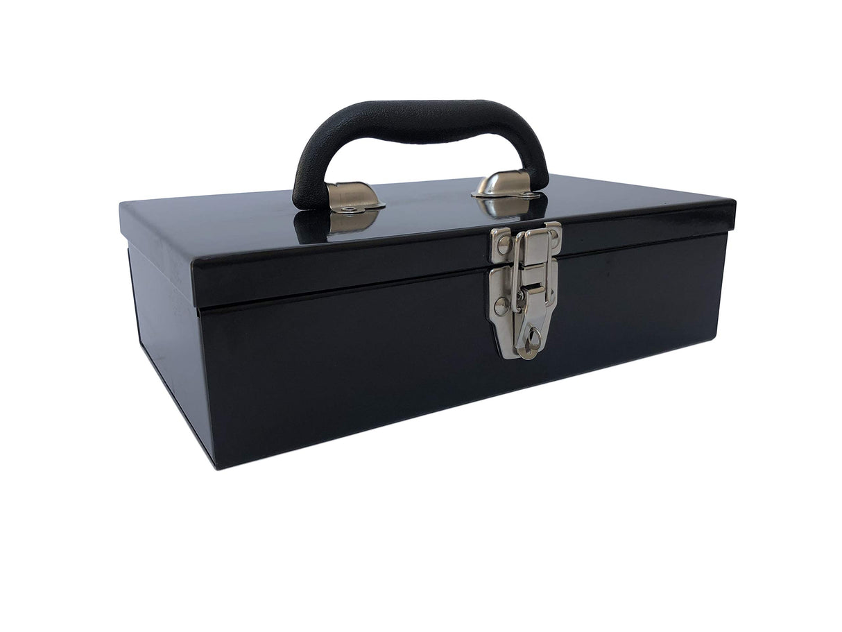 Workington Portable Carpenter Metal Tool Box with Latch, Small Parts Box, Sockets Storage Box Organizer 4002 Black Workington