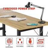 60" Adjustable Workbench with Power Outlets, Rubber Wood Top Heavy-Duty Work Table, 2000 LBS Load Capacity Hardwood Workbench with 4 Lockable Wheels SGmory
