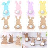 Menkxi 22 Pcs Easter Unfinished Wood Bunny Cutouts Bunny Table Wooden Signs Rabbit Blank Wooden Bunnies for Crafts with 22 White Felt Balls Pom Pom Menkxi