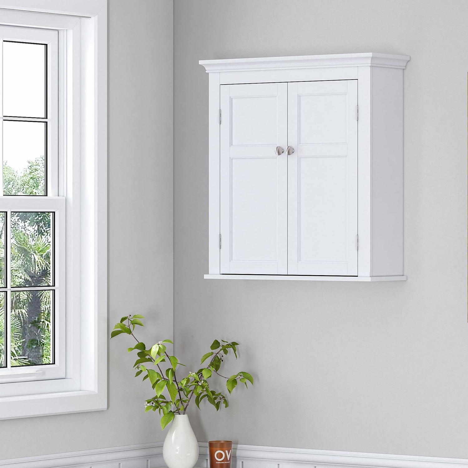 Spirich White Wall-Mounted Bathroom Cabinet with Adjustable Shelves and Doors Spirich