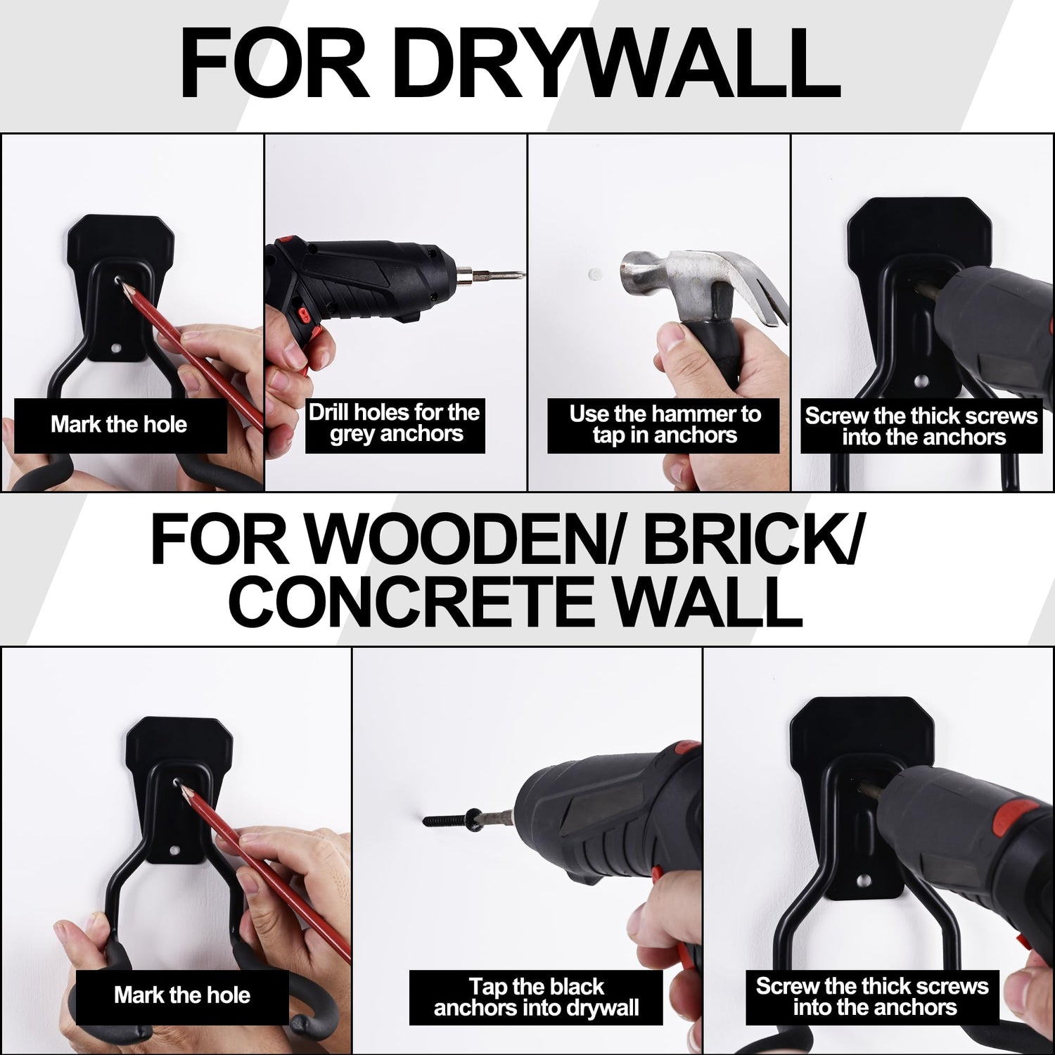 Heevir Garden Power Tool Hanger - 4Pcs Steel String Trimmer Holder Wall Mount, Grass Trimmer Organizer, Weed Eater Rack Garage Storage Hook for Weed Heevir