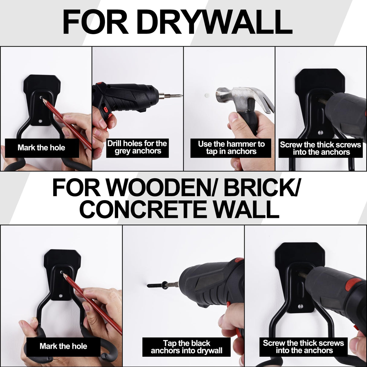 Heevir Garden Power Tool Hanger - 4Pcs Steel String Trimmer Holder Wall Mount, Grass Trimmer Organizer, Weed Eater Rack Garage Storage Hook for Weed Heevir