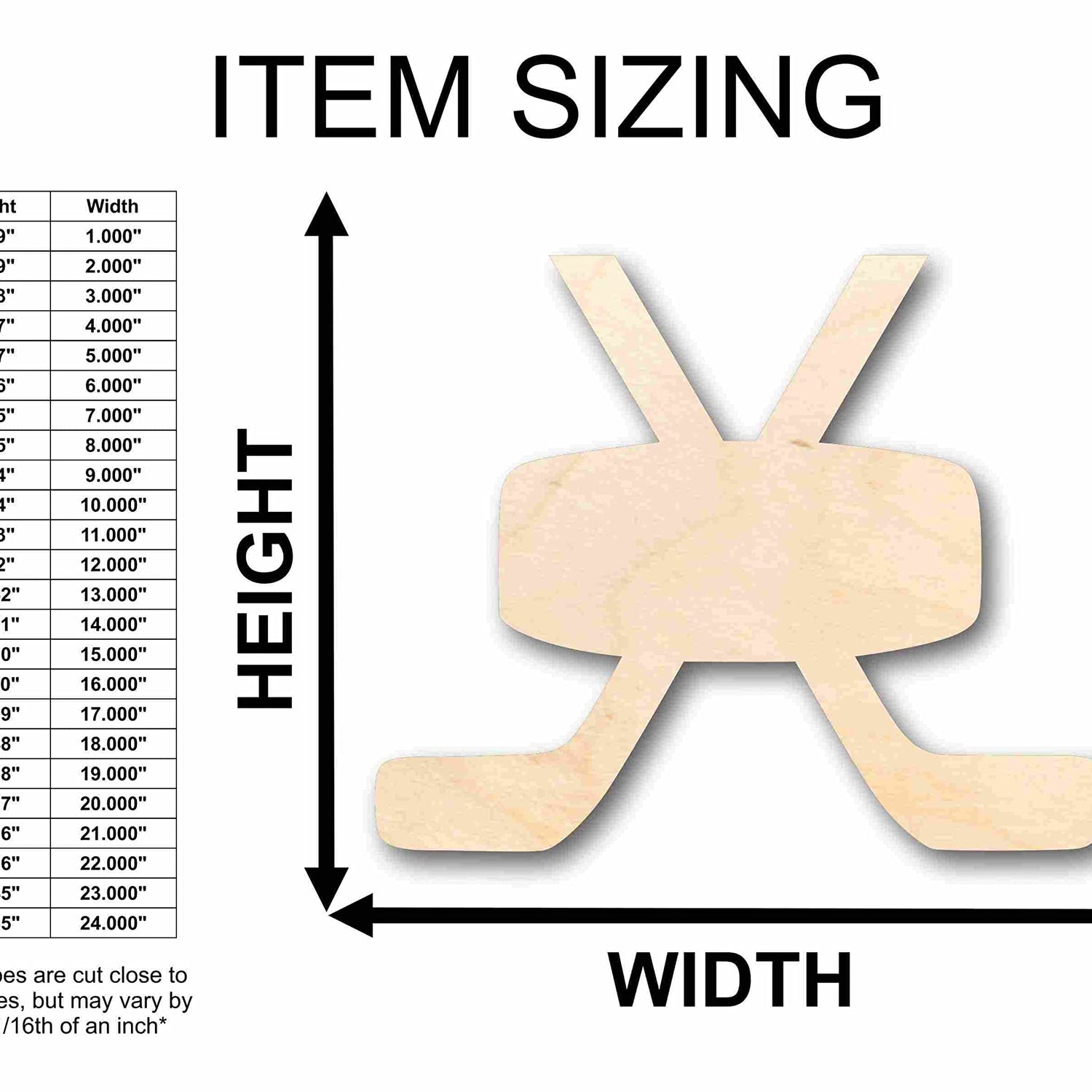 Unfinished Wood Hockey Sticks Pair with Puck Silhouette - Craft- up to 24" DIY 6" / 1/8" 24 Hour Crafts