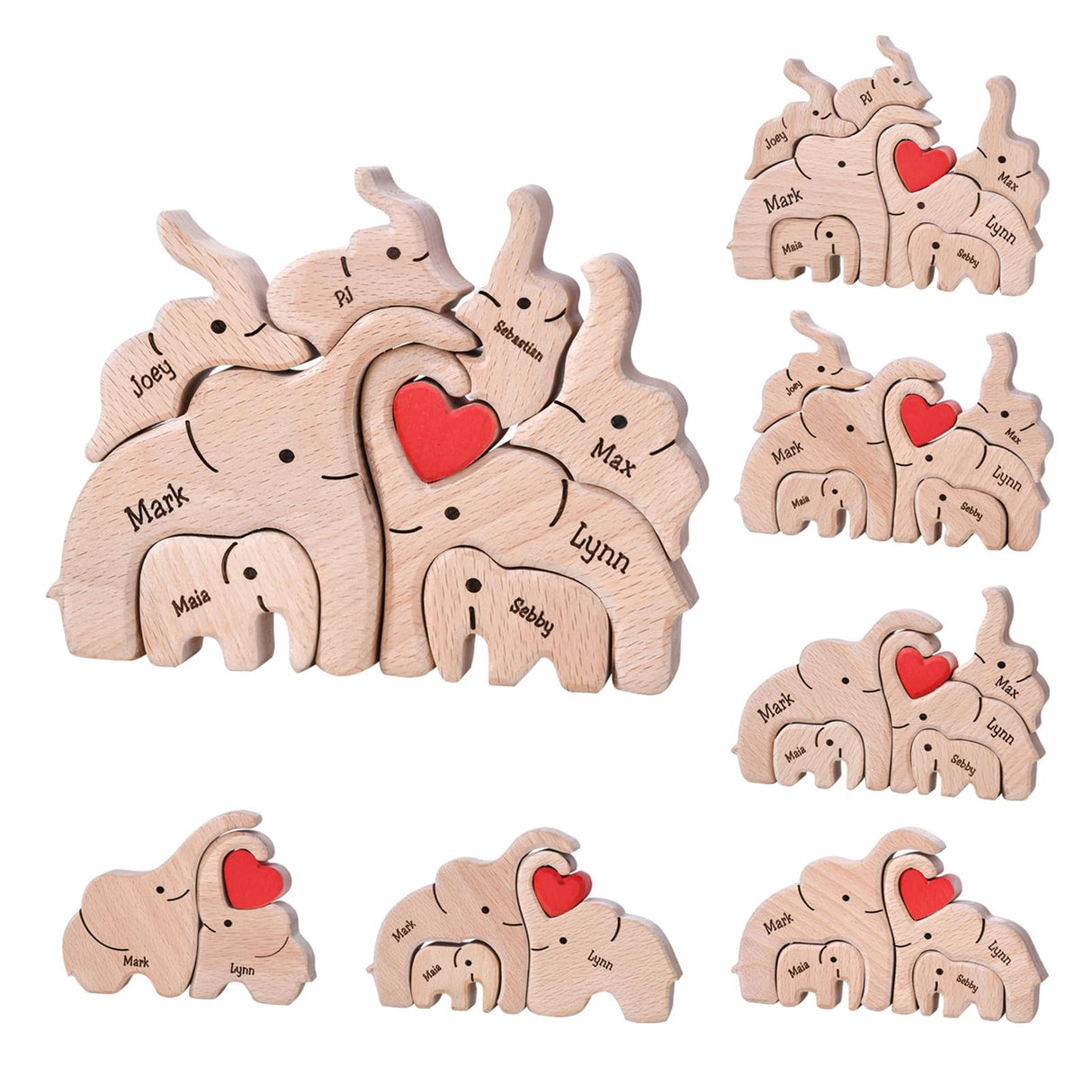 Personalized Wooden Puzzle with 2-8 Family Name,Wooden Elephant Puzzle,Customizable Wooden Puzzle for Home Decor and Thoughtful Gifts,Birthday for YOOURNEONS