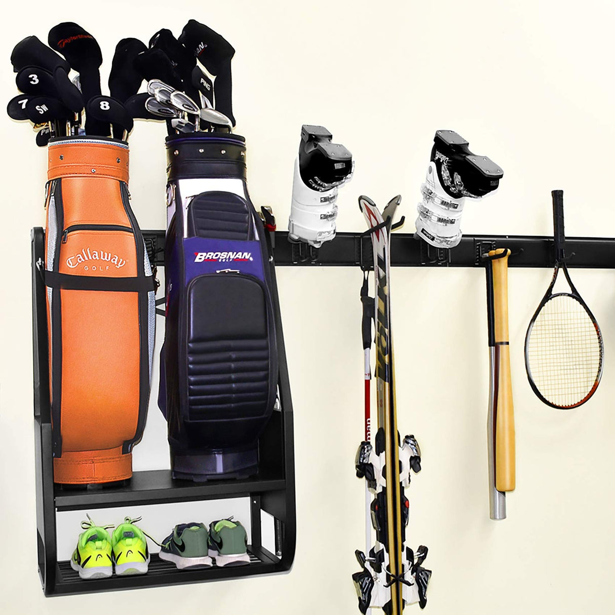WALMANN Wall Mount Golf Bag Organizer for Garage, Extra Large 2 Golf Bag Stand Golf Equipment and Accessories Storage Rack for Garage Shed Basement WALMANN