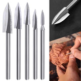 Wood Carving Tools, 5 PCS HSS Engraving Drill Bit Set Wood Crafts Grinding Woodworking Tool 1/8” Shank Universal Fitment for Rotary Tools YURINWOO