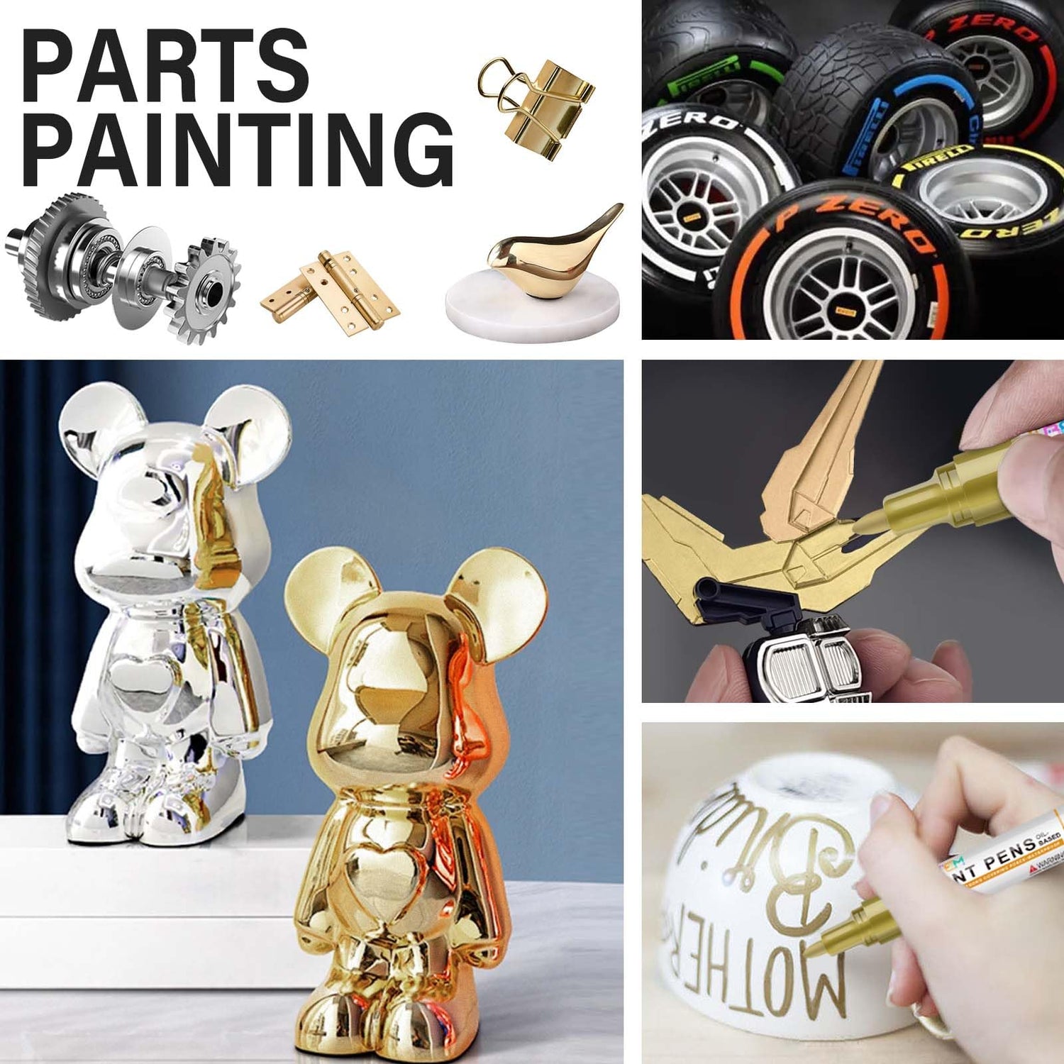 Betem Oil Based Paint Markers, Dual Tip Paint Pens(0.7mm & 3mm), Gold Silver Permanent Paint Marker Pen, Waterproof, Quick Dry, for Fabric, Rock Betem