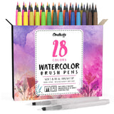 Chalkola Artist Bundle: 28 Watercolor Brush Pens + 25 Canvases Variety Pack Chalkola
