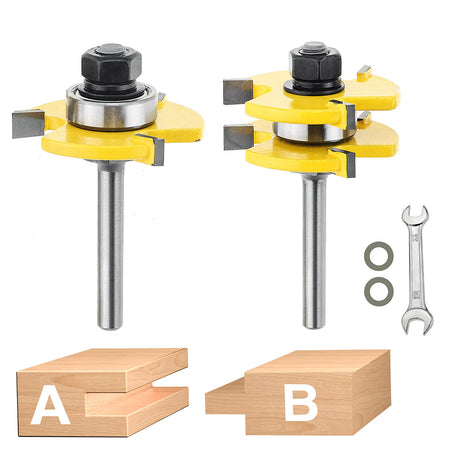 NC NC Tongue and Groove Router Bit Set,2PCS Wood Milling Cutter for Woodworking (14 inch Shank) N\C