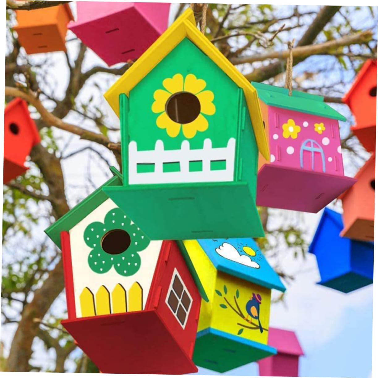 COHEALI 1 Set Lanyard Unfinished House Wind Chime Unfinished House kit Unfinished Arts Kits Kids Craft DIY Painting Bird House Bird House Wind Chime COHEALI