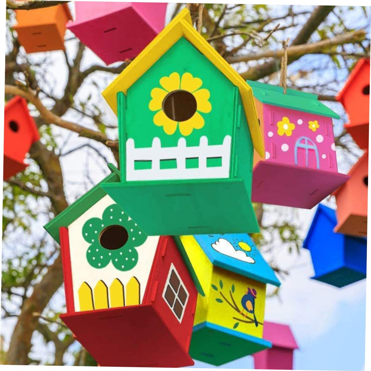 COHEALI 1 Set Lanyard Unfinished House Wind Chime Unfinished House kit Unfinished Arts Kits Kids Craft DIY Painting Bird House Bird House Wind Chime COHEALI
