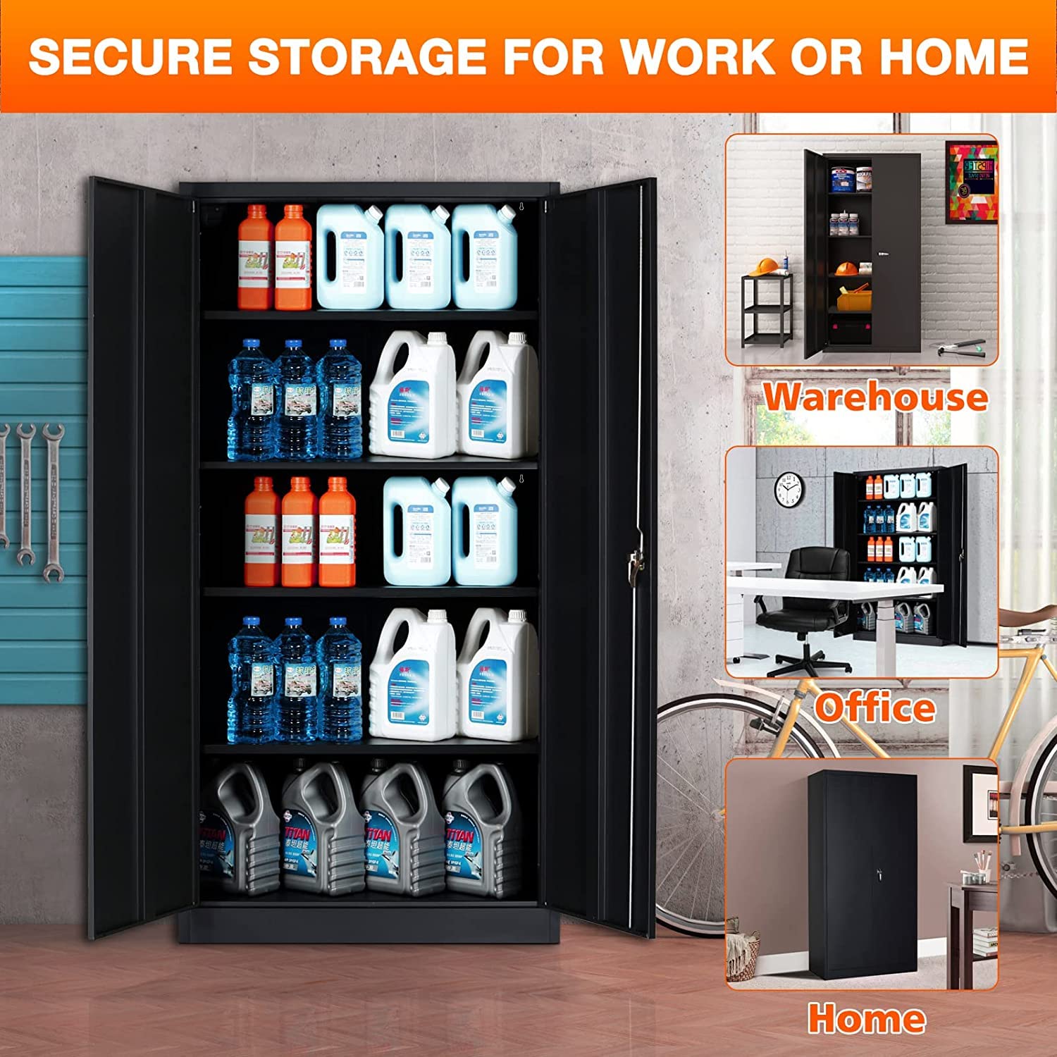 LUCYPAL Metal Storage Cabinet with Locking Doors,Locking Steel Storage Cabinet with 4 Adjustable Shelves,72" H Tall Tool Storage Cabinet for LUCYPAL