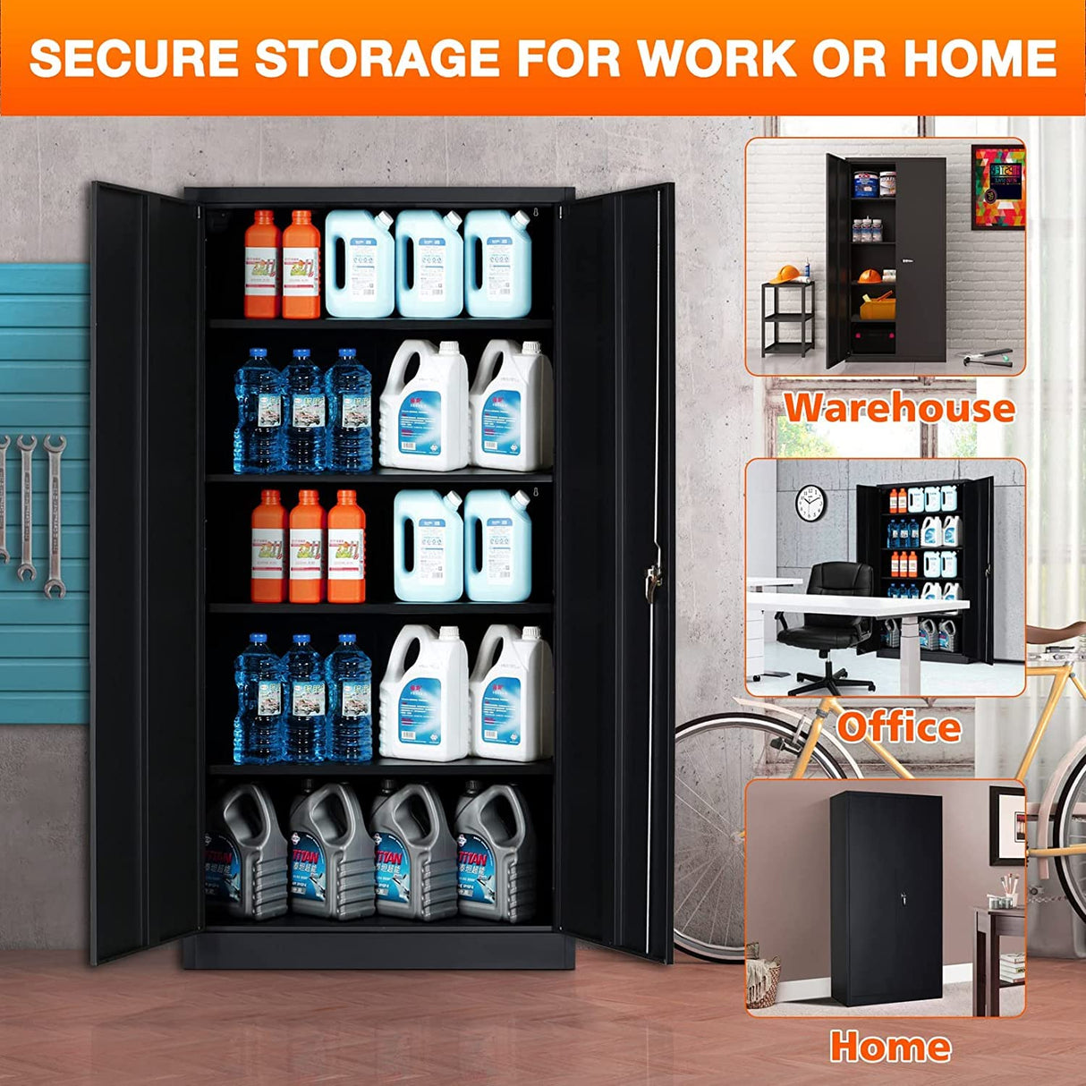 LUCYPAL Metal Storage Cabinet with Locking Doors,Locking Steel Storage Cabinet with 4 Adjustable Shelves,72" H Tall Tool Storage Cabinet for LUCYPAL