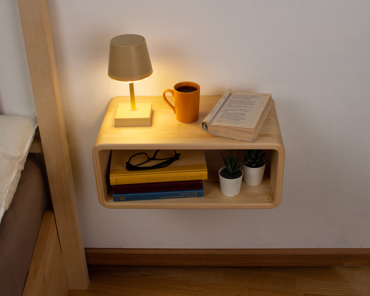 WOODCHES Floating Nightstand Wooden, Bedside Table, Nightstand Shelf, Handmade, Wall Mounted Bedside Shelf, Minimalist and Unique Style (Natural) WOODCHES