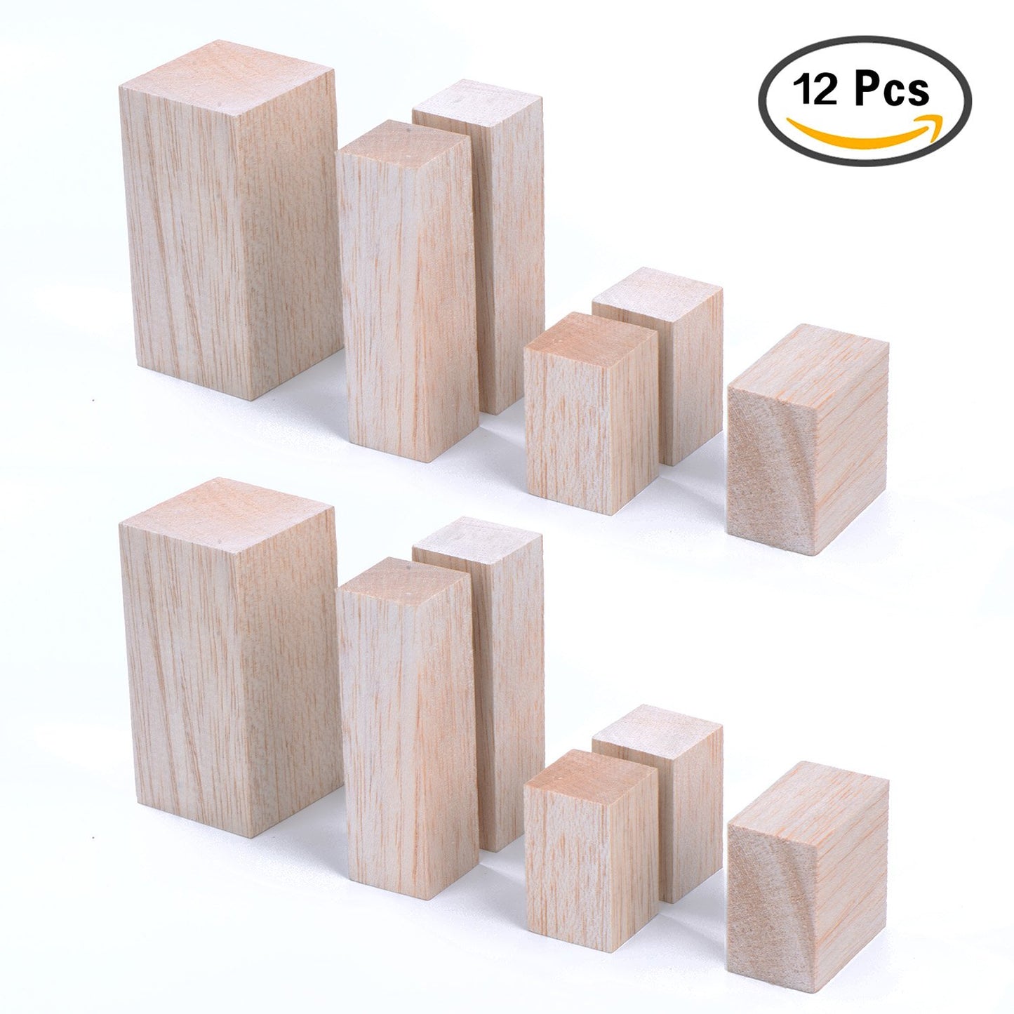 Sumind 12 Pieces Unfinished Balsa Wood Mini Carving Blocks, 4 Sizes, 50 x 50 x 100 mm, 30 x 30 x 100 mm, 30 x 30 x 50 mm, 50 x 30 x 50 mm