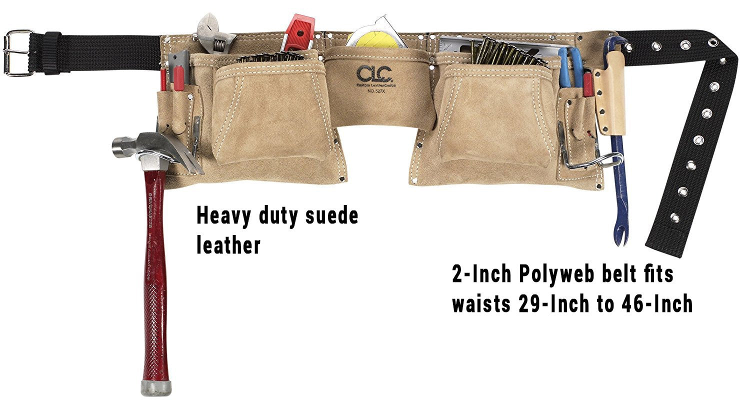 Custom Leathercraft527X Heavy Duty Top Grain Suede Construction Work Apron, 2 Hammer Loops, 12 Pocket,Cream White Custom Leathercraft