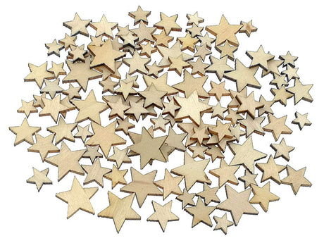 Kinteshun Natural Wood Unfinished Cutout Veneers Slices for Patchwork DIY Crafting Decoration(100pcs,Mixed Sizes,Pentagram Five-Pointed Star Shape) Kinteshun