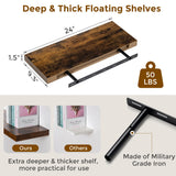 Floating Shelves for Wall, Large Floating Shelf 24" x 9", Rustic Brown Wooden Wall Shelves for Home Decor & Storage, Hanging Bathroom Shelves, Fun Memories