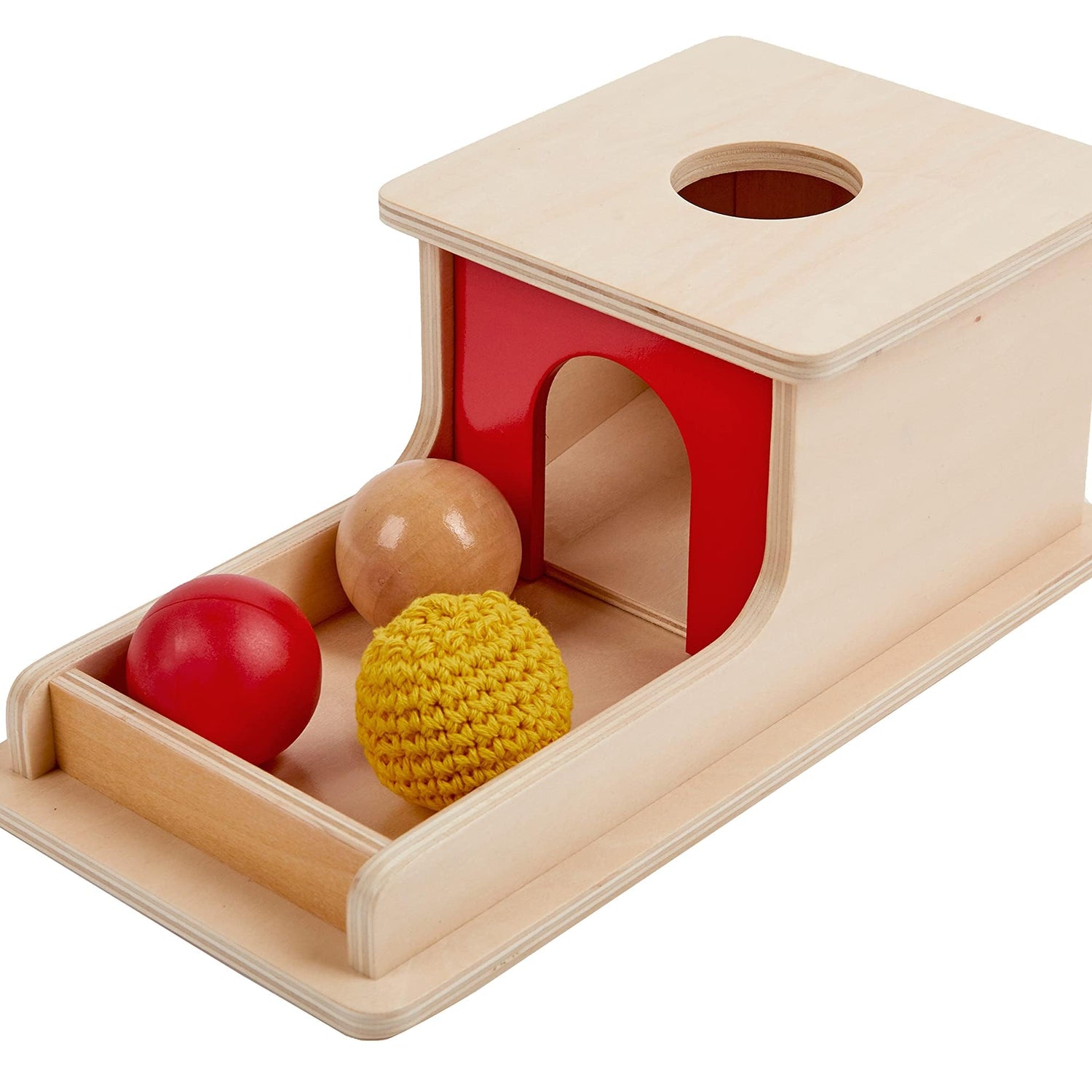 Adena Montessori Full Size Object Permanence Box with Tray Three Balls (Wood, Plastic,Knitted), Montessori Toys for Babies Infant 6-12 Month 1 Year Adena Montessori