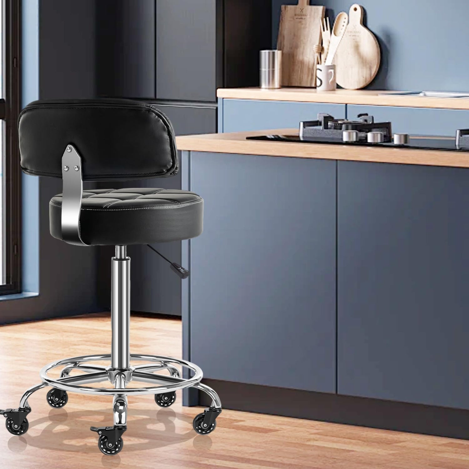 CoVibrant Lockable Stool with Back and Foot Rest Ergonomic Rolling Hydraulic Adjustable Stool for Doctor Esthetician Artist Home Small Office Desk CoVibrant