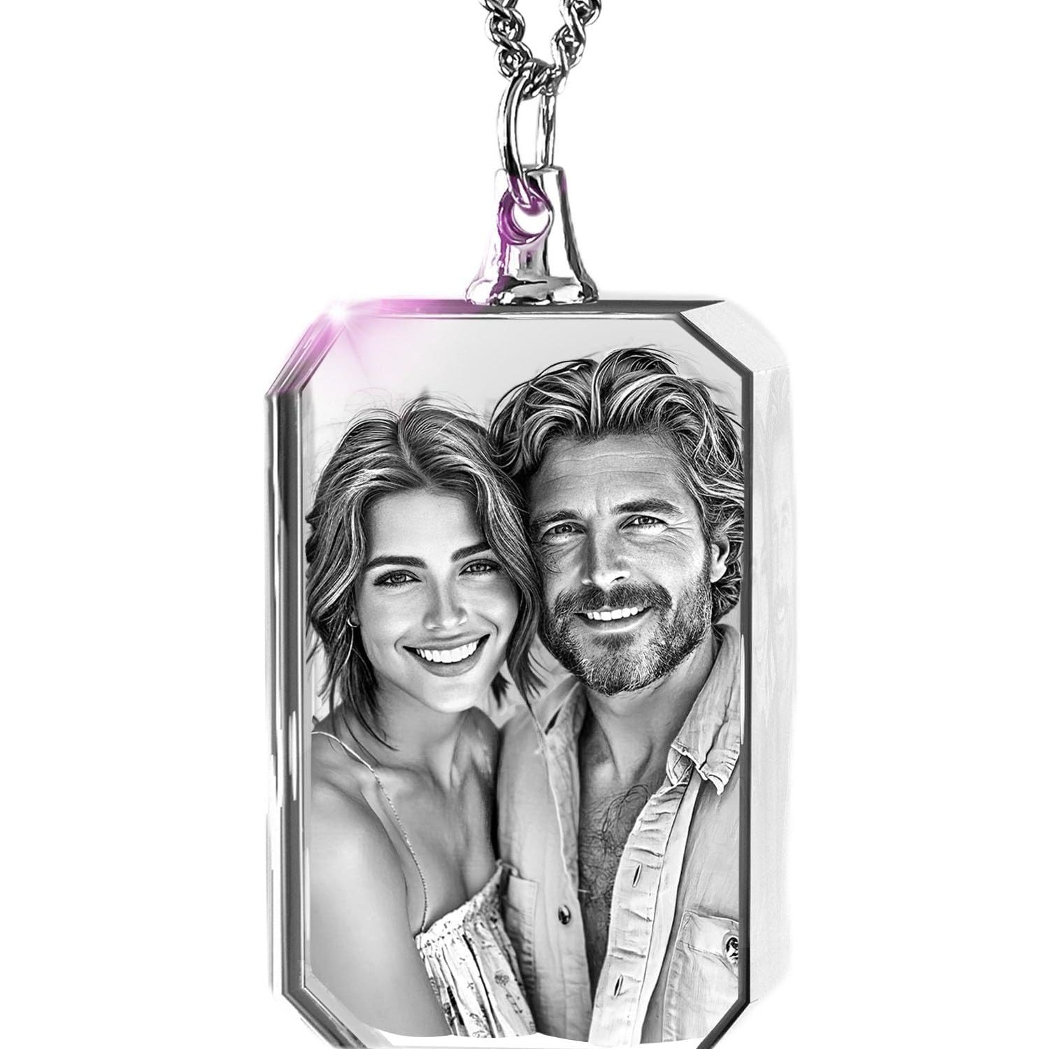 ArtPix 3D Personalized Necklace, 3D Laser Etched Photo Crystal, Engraved Rectangle Necklaces Accessories, Memorial Birthday Gifts for Mom Dad, Him ArtPix 3D