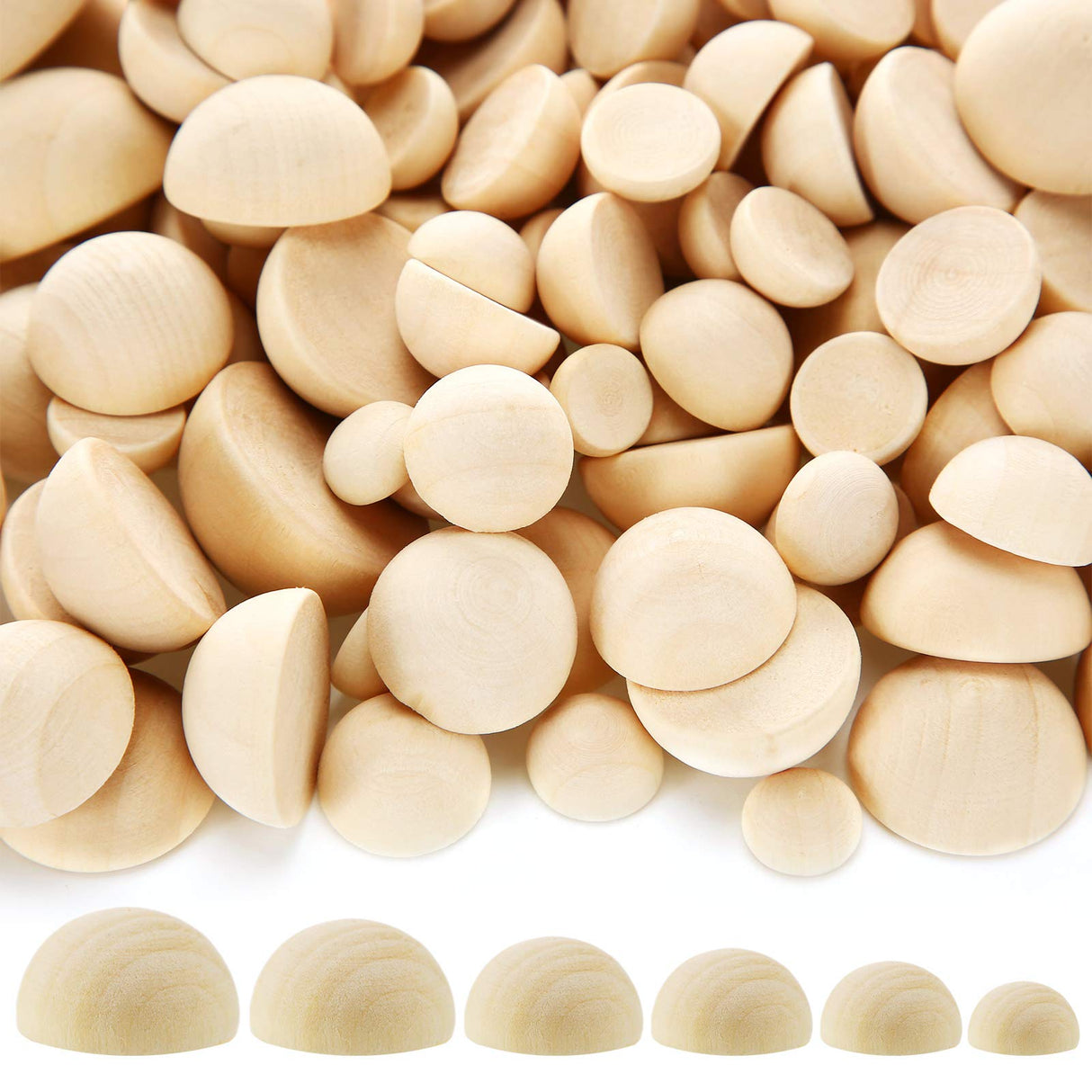 300 Pieces Natural Half Wooden Balls Split Wood Balls Half Craft Ball Unfinished Wood Balls Wood Mini Hemisphere Balls for DIY Projects Kids Arts, 6 Jetec