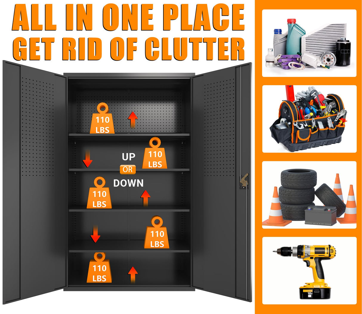 Fohufo Upgraded Wide Metal Storage Cabinet - 72 Inch Black Lockable Garage Cabinet with Wheels & 4 Adjustable Shelves | Heavy-Duty Steel Cabinet for Fohufo