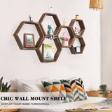 NOVIMANGO Hexagon Floating Shelves Set of 6 Honeycomb Shelves for Wall Wood Farmhouse Storage Home Decor Shelf Wall Mounted Wooden Hexagonal Shelves NORCEESAN