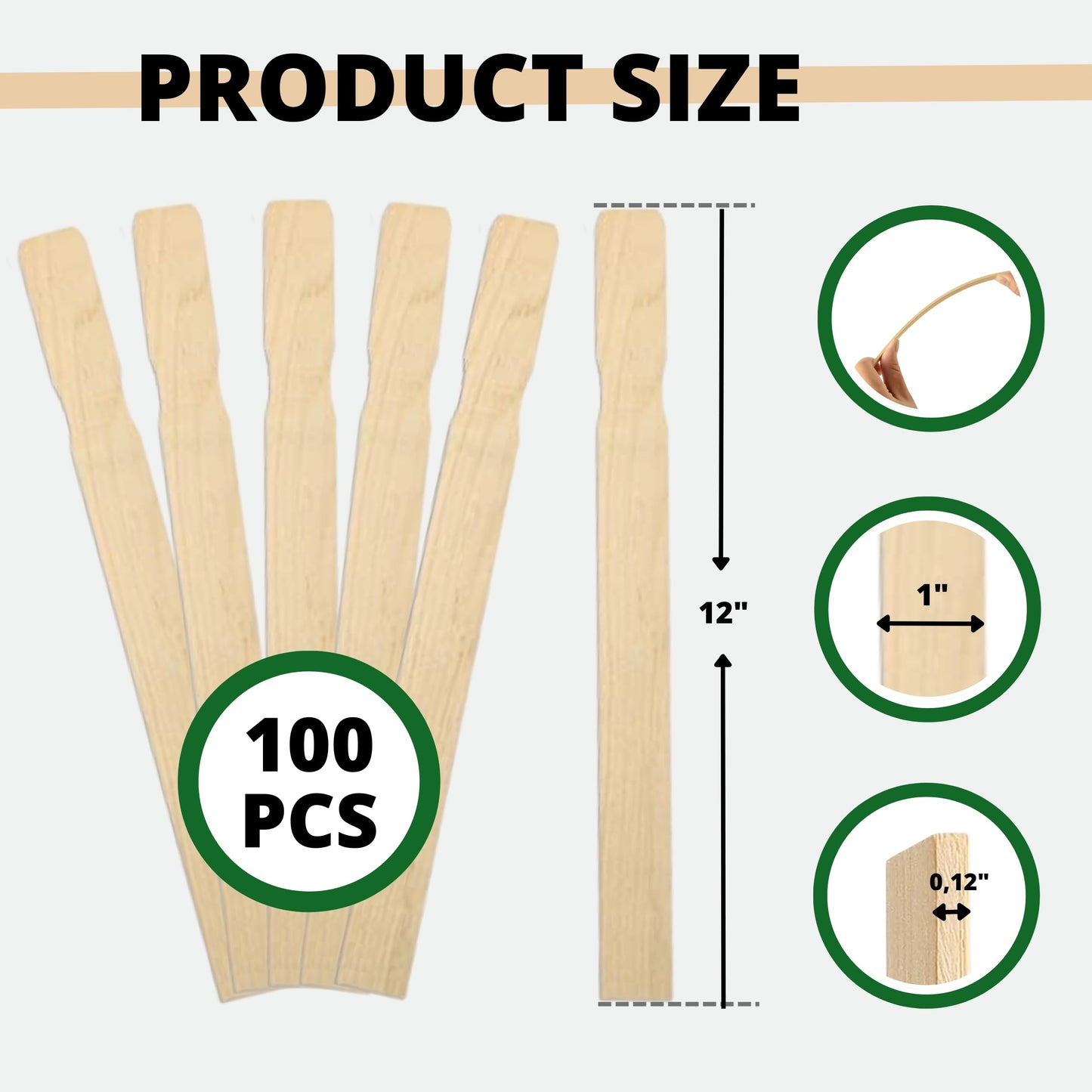100PCS 12 Inch Paint Sticks – Wooden Mixing Paddles for Epoxy Resin Large Popsicle Sticks Wax Sticks 12'' Hardwood Paint Stirrers for Wood Crafts
