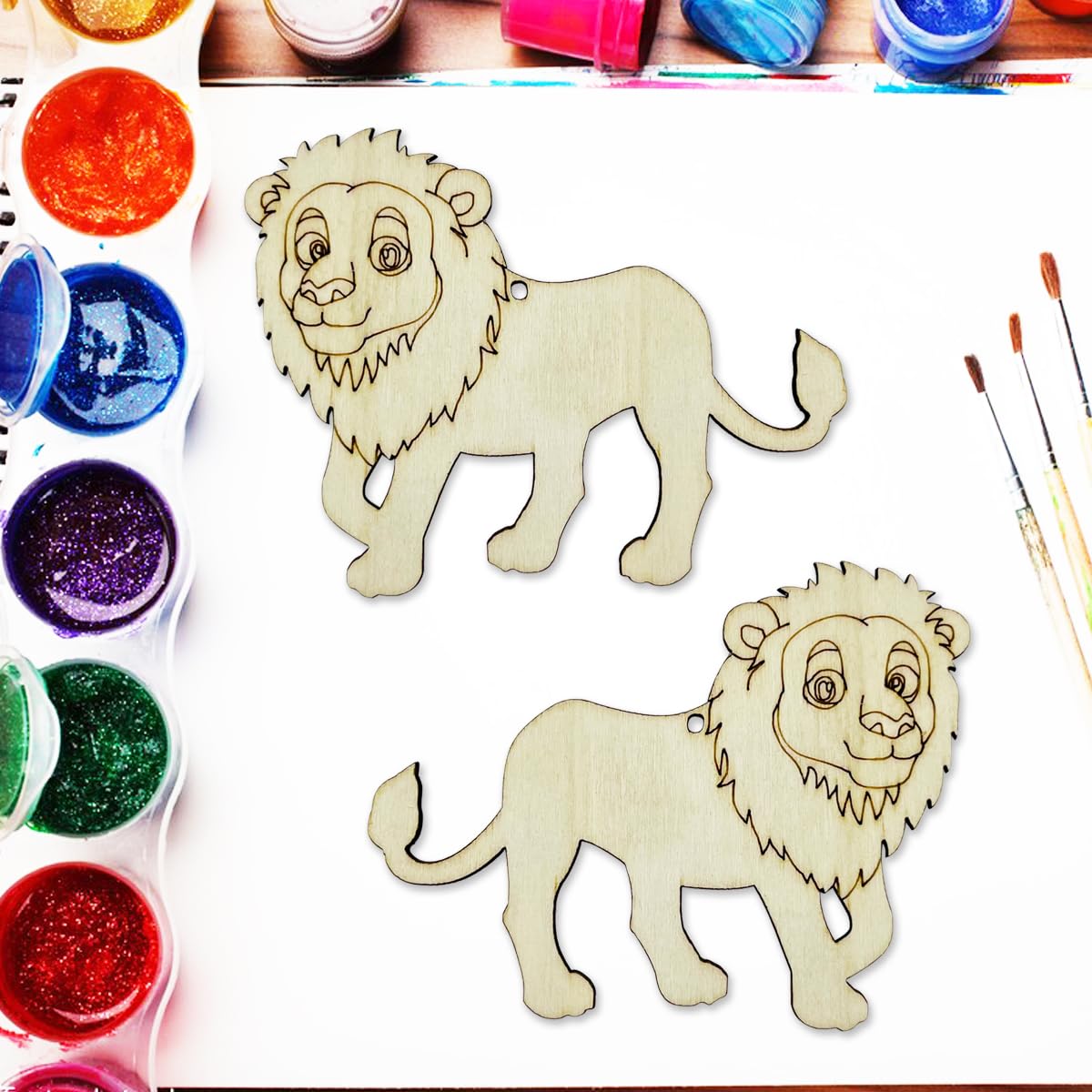 30pcs Unfinished Lion Wood Cutouts Lion Wood DIY Crafts Cutouts Blank Wooden Lion Shaped Hanging Ornaments KRSHEMDE