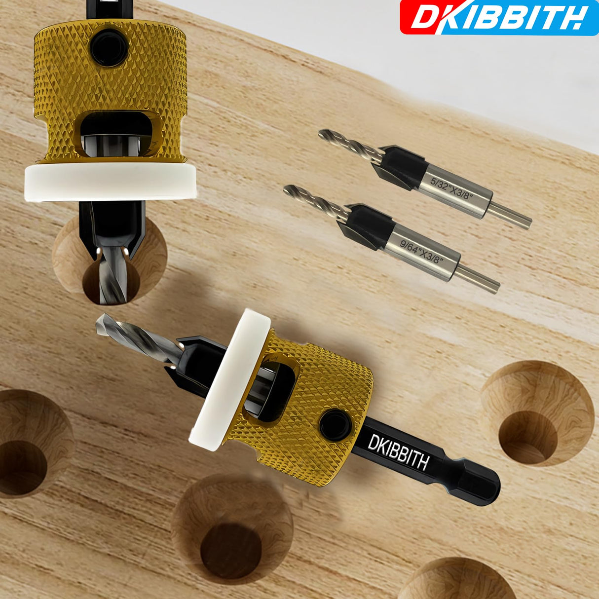 3 Pcs Countersink Drill Bit Set, HSS M2 Tapered Bits #10#12#14-1/8" 9/64" 5/32" Drill, 3/8” 82° Counter-Bore, 1/4” Hex Shank, with Adjustable Depth - WoodArtSupply